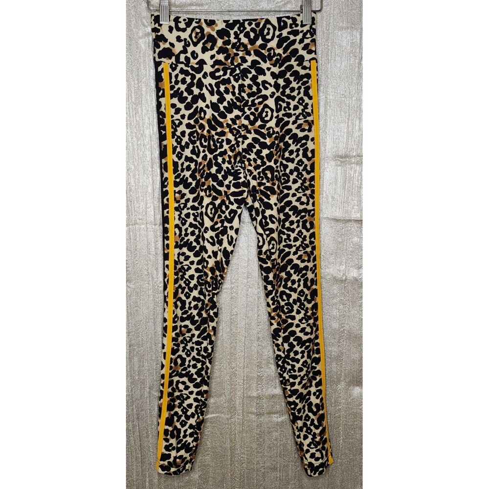Leopard Print Side Stripe Yoga Leggings Small High Rise Stretch Athletic